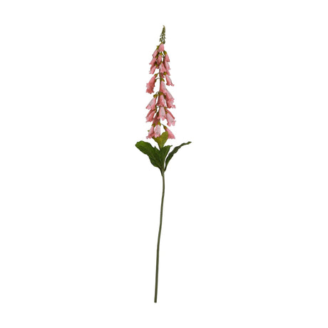 Hill Interiors Pale Pink Foxglove faux flower stem with bell-shaped speckled blooms and green leaves on a tall stem, shown on a plain white background.