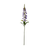 Hill Interiors Mauve Foxglove faux flower stem with graduated tubular purple blooms and green leaves, shown against a plain white background.