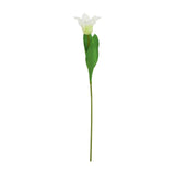 Hill Interiors White Parrot Tulip faux stem with ruffled white petals, green veining at the base and a long bendable green stem, on a white background.