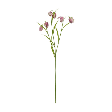 Hill Interiors Purple Fritillaria Stem with bell-shaped chequered purple blooms nodding from slender green stems and leaves, shown on a plain white background.
