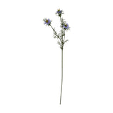 Hill Interiors Purple Nigella Love In A Mist faux flower stem with three pale purple blooms and fine green foliage on a slim stalk, shown on a white background.
