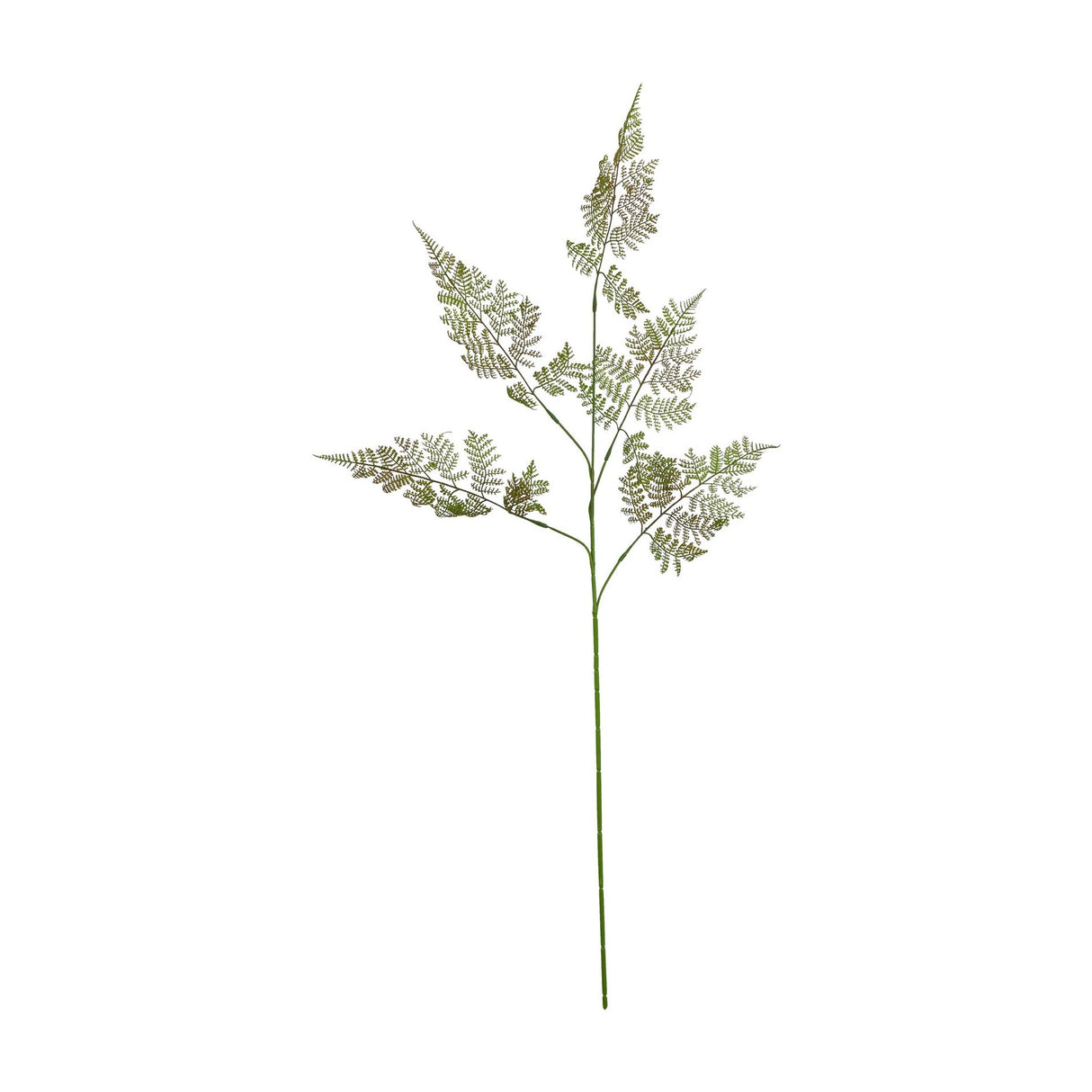 Hill Interiors Large Bracken Fern Spray faux foliage stem with green plastic fronds and fine tapering leaflets on arching stems, shown on a white background.