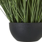 Close-up of Hill Interiors Large Onion Grass Plant In Pot showing dense green blades rising from a textured matte black rounded pot.