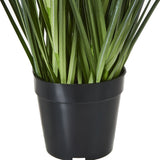 Close-up of the Hill Interiors Large Blue Agapanthus faux potted plant, showing slender green strappy leaves rising from a matte black plastic pot.