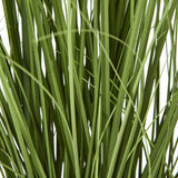 Close-up of the green strap-like foliage and upright stems of the Hill Interiors Purple Agapanthus faux potted plant against a plain white background.