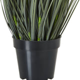 Close-up of the Hill Interiors Large White Meadow Plant In Pot, showing slim green faux grass stems gathered in a black plastic pot.