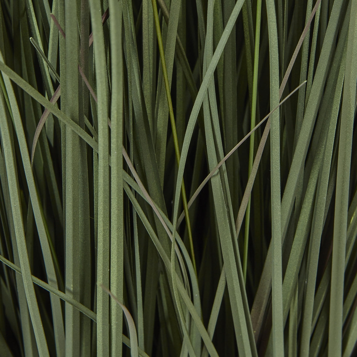 Close-up of Hill Interiors Large Fountain Grass faux plant showing slender arching blades in blended deep and bright green tones.