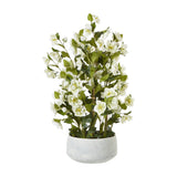 Hill Interiors large white hellebore faux plant with cup-shaped blooms and lobed green foliage set in a grey pot, shown on a plain white background.