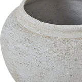 Close-up of the Hill Interiors Ordo Lyme White planter, showing the rounded textured white pot with a lipped rim and grey interior.