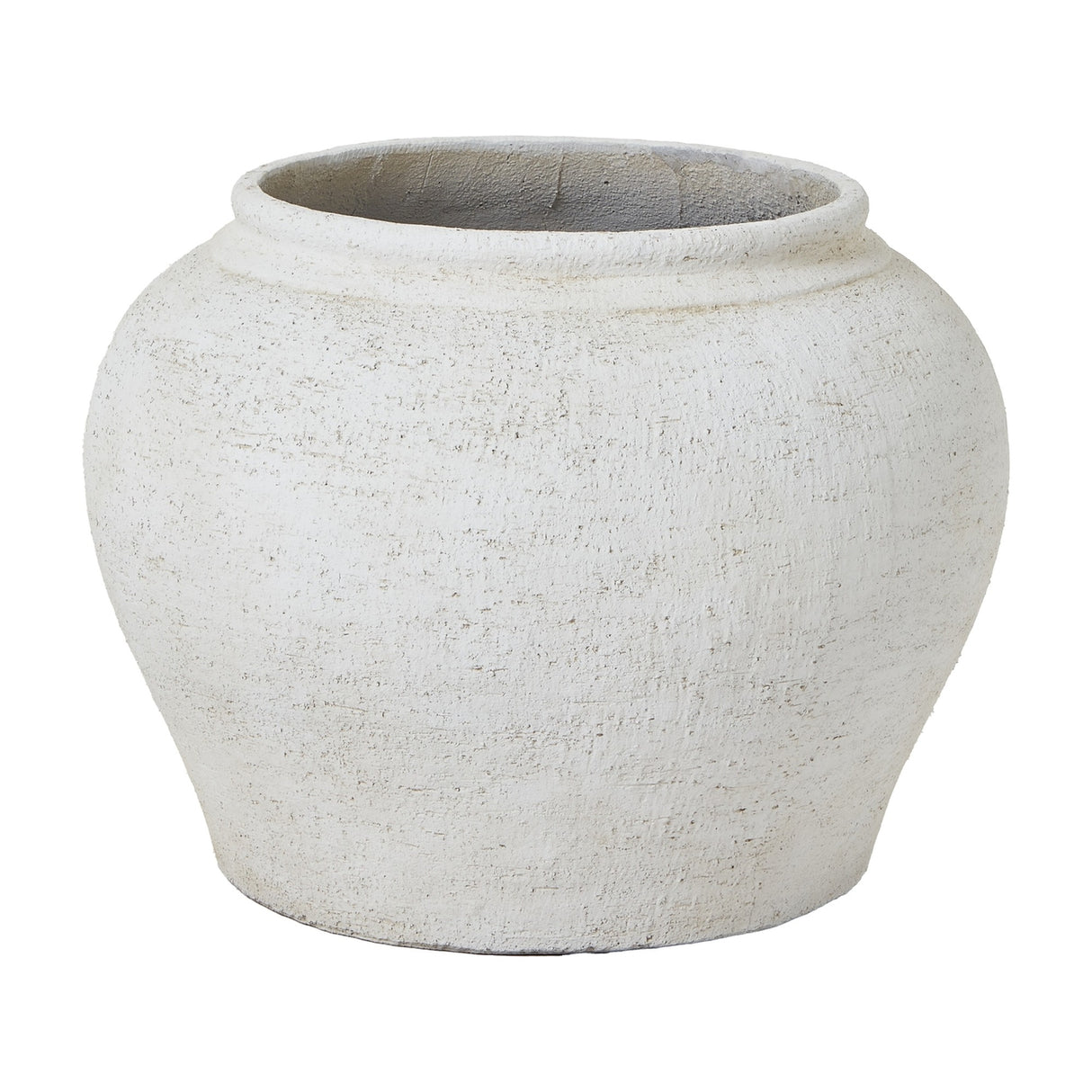 Hill Interiors Ordo Lyme White planter with a rounded textured body and wide rim, shown on a plain white background.