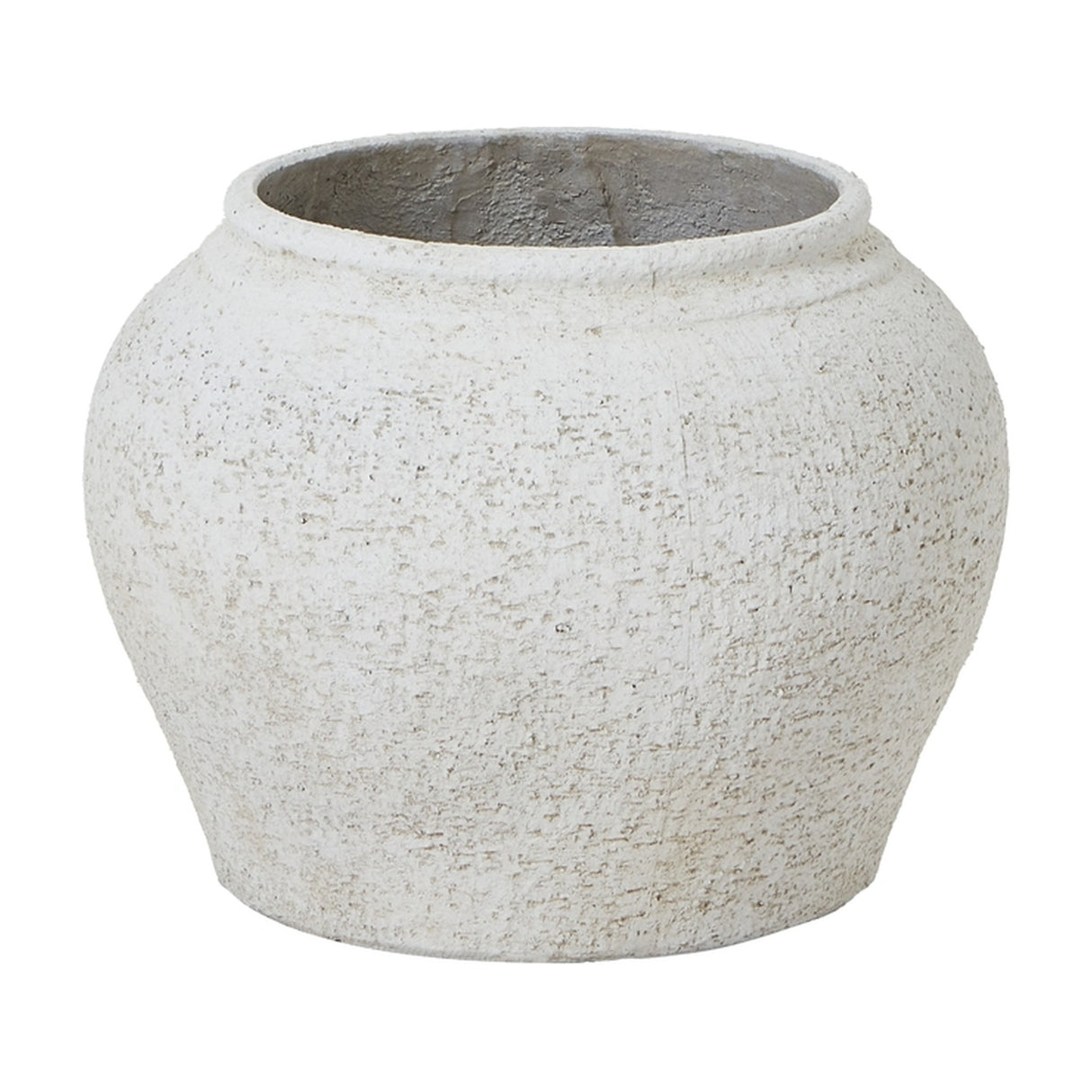 Hill Interiors Ordo Lyme white planter with textured distressed finish and rounded body, shown against a plain white background.