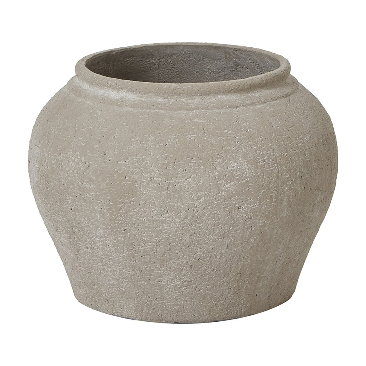 Hill Interiors Ordo Shaded Sand planter with a rounded textured beige stoneware-effect body and wide rim, shown on a plain white background.