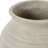 Close-up of the Hill Interiors Hellenic large planter pot showing the shaded sand finish, ribbed horizontal detailing and wide flared rim.