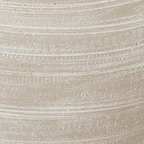 Close-up of the Hill Interiors Hellenic large planter pot showing its shaded sand finish with horizontal ribbed banding and lightly textured beige surface.