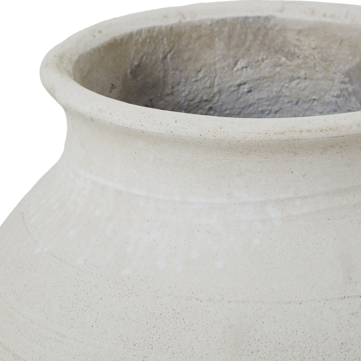 Close-up of the Hill Interiors Hellenic Medium Lyme White Planter Pot showing its textured off-white ceramic-look finish and wide flared rim.