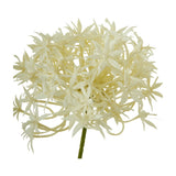 Hill Interiors Three Head Cream Allium Spray close-up showing a globe-shaped cluster of tiny cream florets on a green stem against a white background.