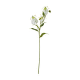 Hill Interiors Cream Gloriosa Spray, an 84cm faux flame lily stem with curled cream petals and slim green foliage, shown on a plain white background.