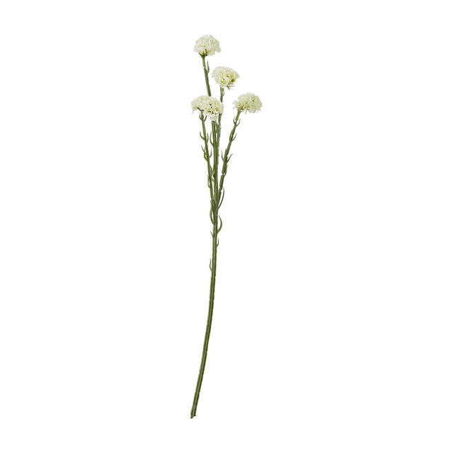 Hill Interiors Cream Statice Spray, a 64cm faux flower stem with four clusters of tightly packed cream florets on slender green stems, on a white background.