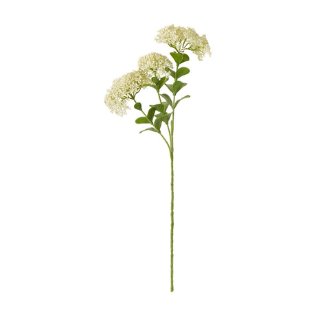 Hill Interiors Cream Sedum Spray, a 58cm faux flower stem with clustered cream florets and green foliage, shown against a plain white background.
