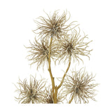 Hill Interiors Brown Xanthium Spray faux plant stem with burr-like blooms and tapered leaves in earthy brown tones, shown against a plain white background.