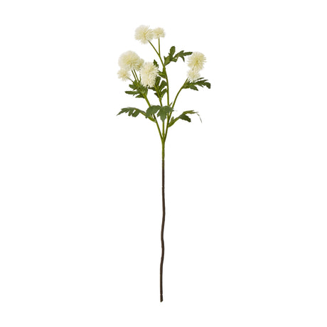 Hill Interiors Cream Globe Thistle Spray, a 56cm faux stem with rounded spiky cream flower heads and slim green leaves on a plain background.