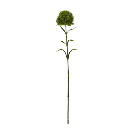 Hill Interiors Dark Green Dianthus Stem, a 53cm faux flower with a ruffled green bloom and slender leafy stem, shown on a plain white background.