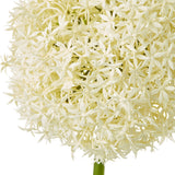 Close-up of Hill Interiors Cream Giant Allium Stem showing the rounded globe head of tiny cream star-shaped florets on a green plastic stalk.