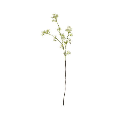 Hill Interiors Cream Gypsophila Spray with clusters of tiny pale cream blooms along fine branching green stems, shown against a plain white background.