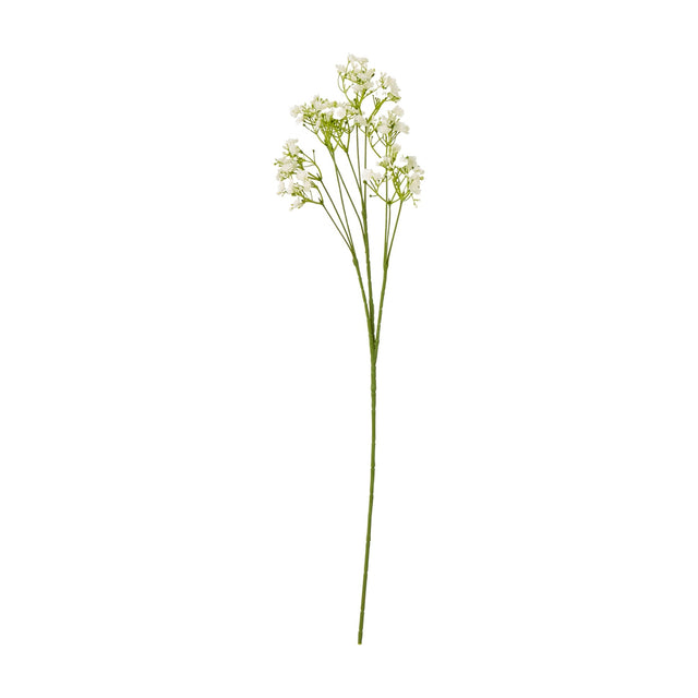 Hill Interiors Cream Gypsophila Stem, a 70cm faux flower stem with tiny cream blooms on fine branching green sprigs, shown on a plain white background.