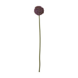Hill Interiors Purple Allium Stem faux plant with a rounded pom-pom head of tiny purple florets on a slim green stem, shown on a plain white background.