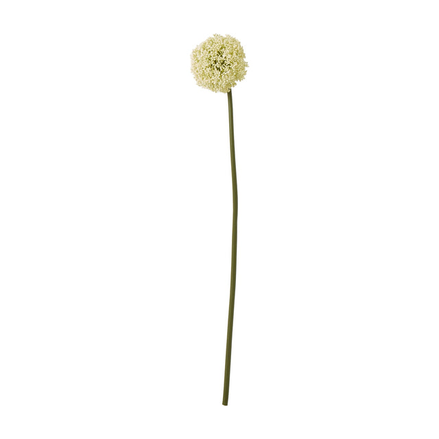 Hill Interiors Cream Allium Stem, a faux flower with a rounded cream pom-pom bloom on a long green plastic stem, shown against a plain white background.