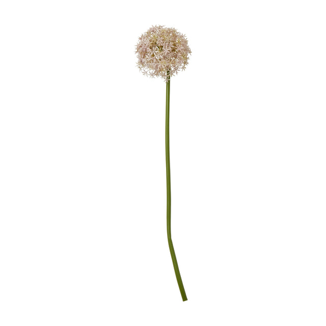 Hill Interiors Lilac Medium Allium Stem with a globe-shaped cluster of soft purple star florets on a bendable green plastic stem, shown on white.