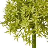 Close-up of Hill Interiors Green Medium Allium Stem showing the globe-shaped bloom of tiny green star-shaped florets on a green plastic stem.