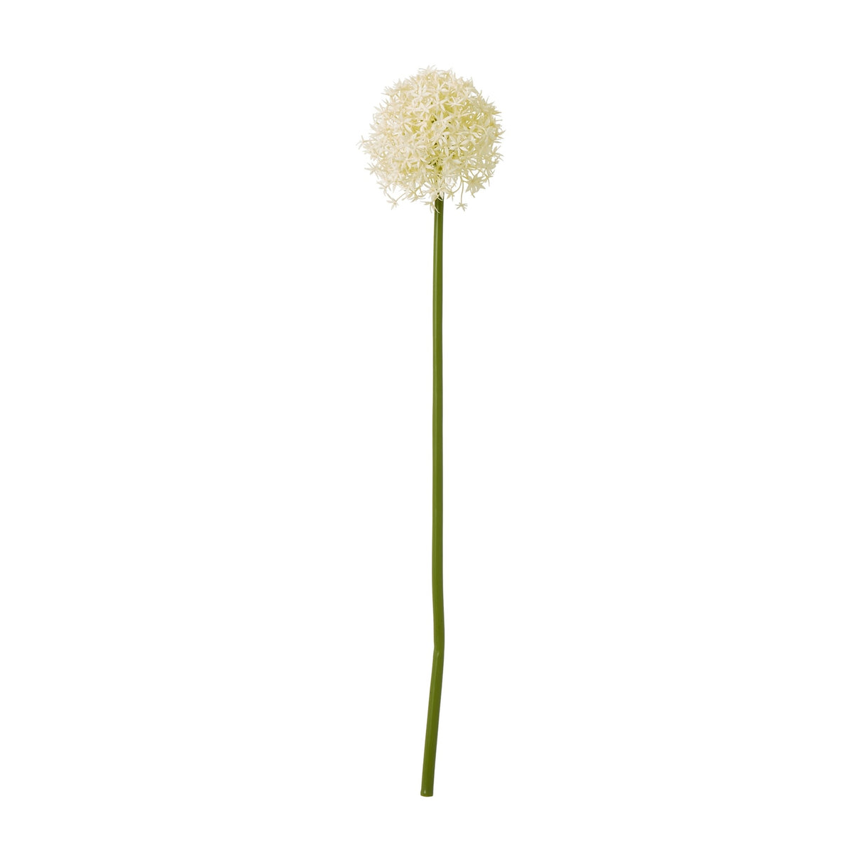 Hill Interiors Cream Medium Allium Stem, an 80cm faux flower with a globe-shaped cream floret head on a bendable green stem, shown on a white background.