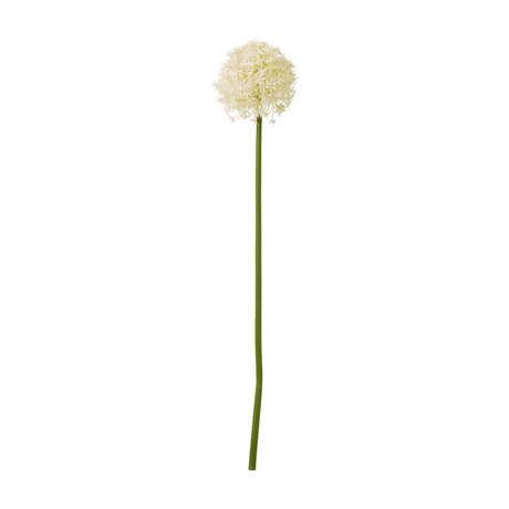 Hill Interiors Cream Medium Allium Stem, an 80cm faux flower with a globe-shaped cream floret head on a bendable green stem, shown on a white background.