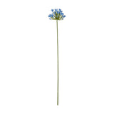 Hill Interiors Blue Agapanthus Stem, a tall faux flower with a rounded cluster of small blue trumpet-shaped blooms on a slim green stalk, on white.