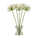 Five Hill Interiors Cream Agapanthus Sprays arranged in a green glass vase, showing rounded clusters of small cream trumpet blooms on tall slim stems.