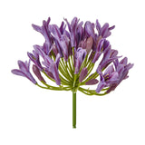 Hill Interiors Lilac Agapanthus Spray shown as a faux flower stem with a rounded cluster of purple blooms on a green stem, on a white background.