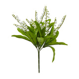 Hill Interiors Lily of the Valley bunch with small white bell-shaped blooms on slim stems and arching green foliage, shown on a plain white background.