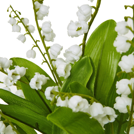 Close-up of Hill Interiors Lily Of The Valley Bunch showing tiny white bell-shaped flowers on slim stems with arching green leaves.