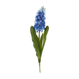 Hill Interiors Blue Hyacinth Stem, a faux flower spike with clustered soft blue florets and slim green leaves, shown against a white background.