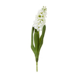 Hill Interiors White Hyacinth Stem, a 44cm faux flower with clustered white star-shaped florets and long green leaves, shown on a plain white background.
