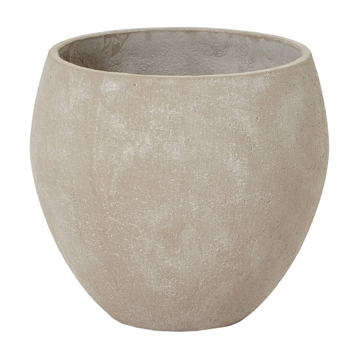 Rounded beige planter from the Hill Interiors Kyros Shaded Sand Set of 3, showing the textured shaded sand finish on a plain white background.