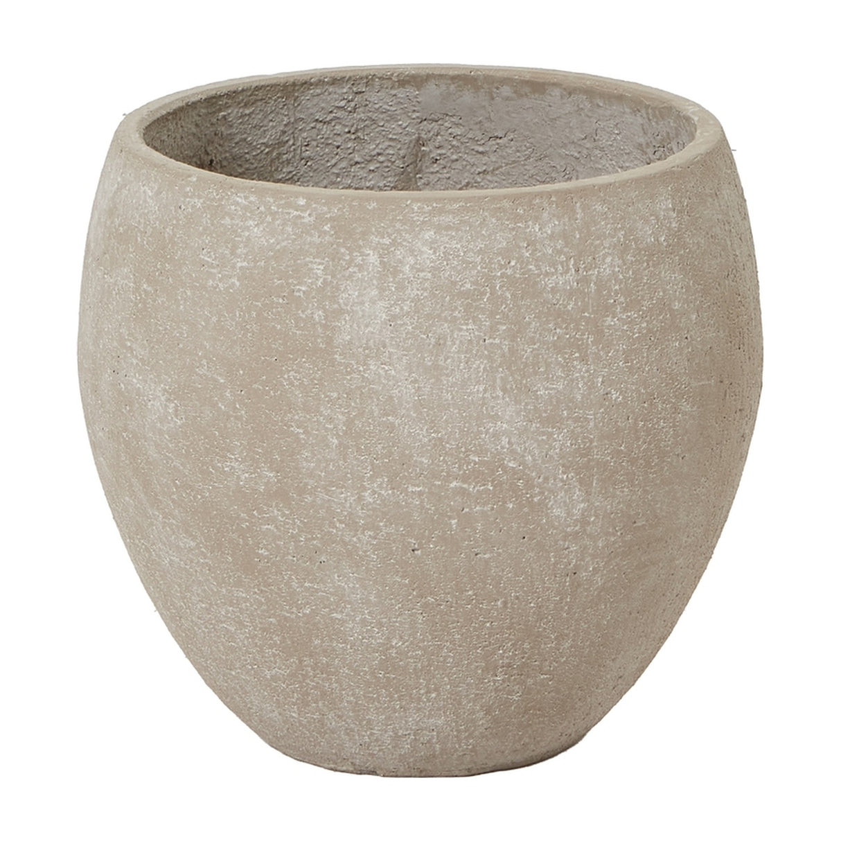 Rounded beige planter from the Hill Interiors Kyros Shaded Sand Set of 3, shown empty with a textured shaded sand finish on a white background.