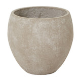 Rounded beige planter from the Hill Interiors Kyros Shaded Sand Set of 3, shown empty with a textured shaded sand finish on a white background.