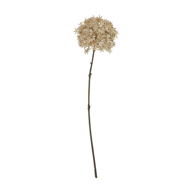 Hill Interiors Coffee Allium faux flower stem with a spherical head of tiny brown florets on a long plastic stem, shown against a plain white background.
