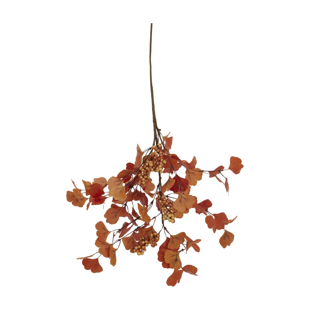 Hill Interiors Large Autumn Spray With Berries, a faux foliage stem with orange ginkgo-style leaves and berry clusters, shown on a white background.