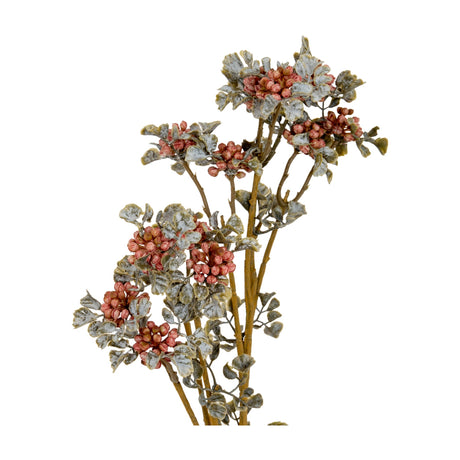 Hill Interiors Pink Berry Spray faux foliage stem with clusters of small pink berries and pale green leaves on slender branches, shown on a white background.