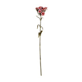 Hill Interiors Pink Dianthus Spray faux flower stem with clustered fringed pink blooms and slim green leaves on a branching stalk, on a white background.