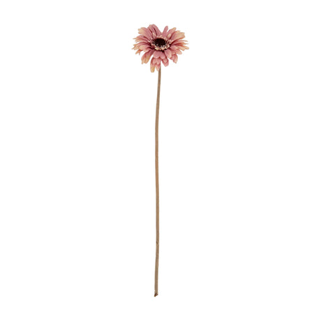 Hill Interiors Pink Gerbera Stem faux flower with layered pink petals and a textured dark centre on a long bendable stem, shown on a plain white background.